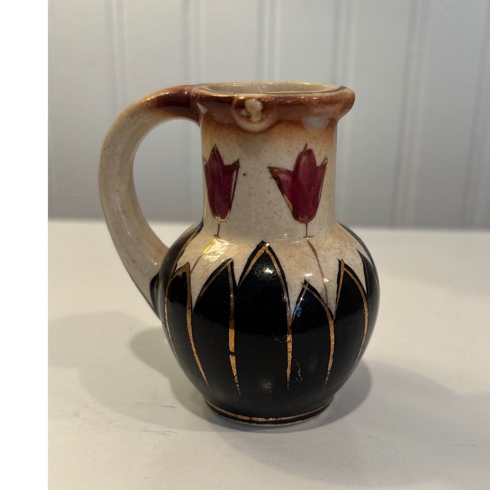 Vintage Made in Occupied Japan Miniature Pitcher Hand Painted Floral Gold Gilt
